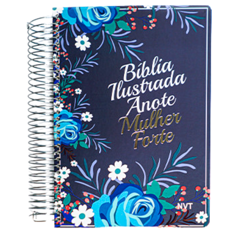 Bíblia Ilustrada Anote Mulher Forte Azul Floral